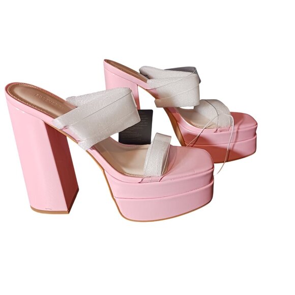 NEW Forever 21 Clear-Vamp Stacked Platform Heels in Light Pink, Size 8 Sandals - Picture 6 of 11